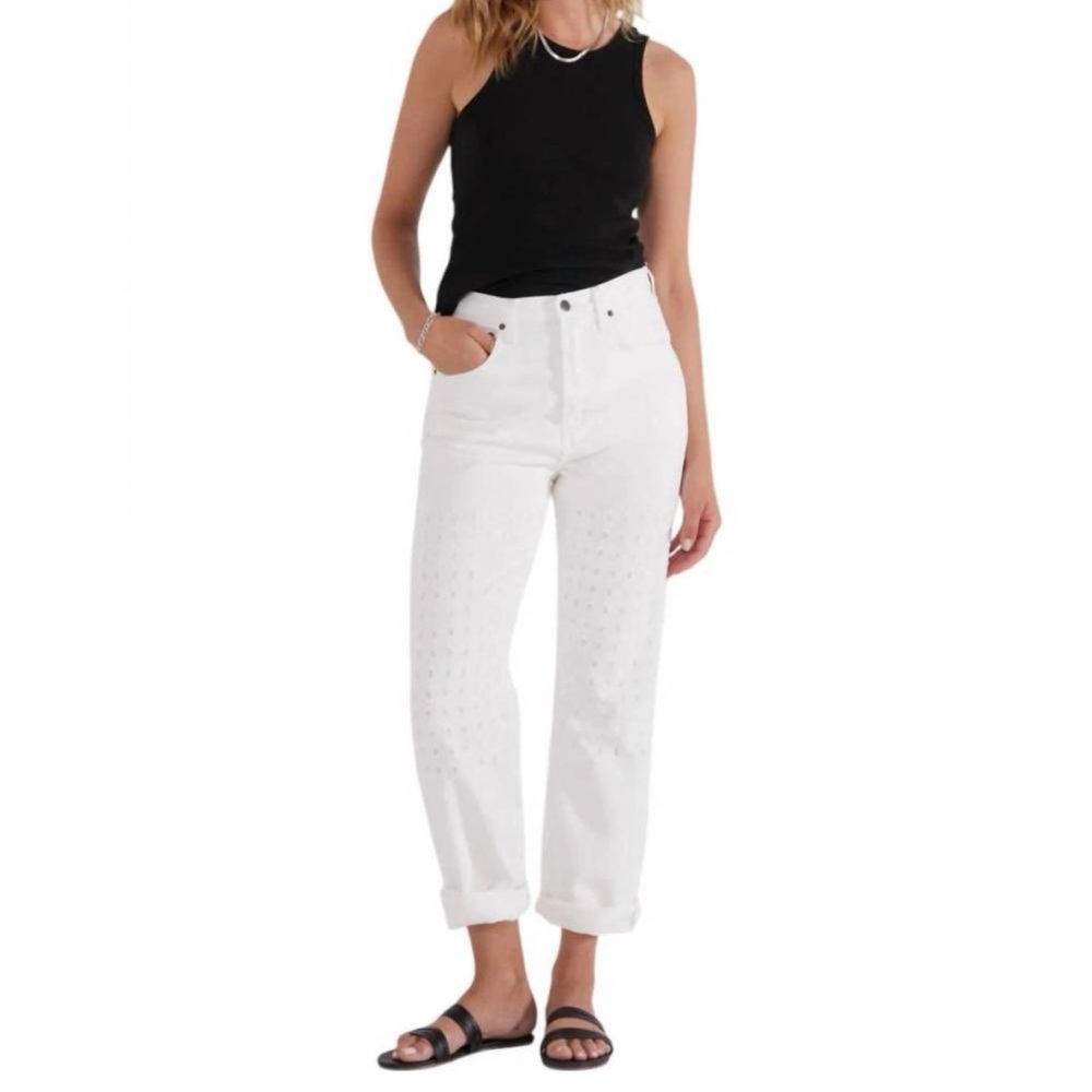 Etica - NWT women’s White High rise boyfriend Jean laser pattern Denim pants 25